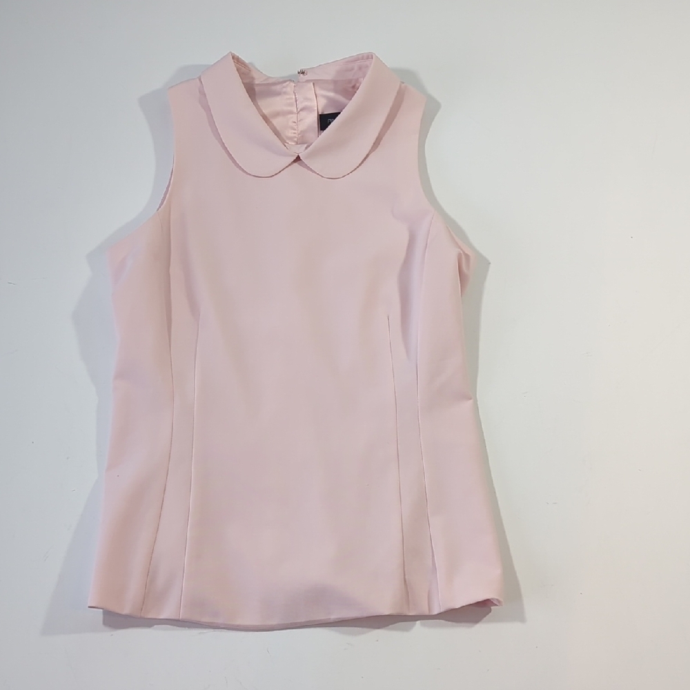 Pink Tartan Tailored Sleeveless Blouse | Light Pink Satin | Size 4 | Zip Back - Picture 5 of 12